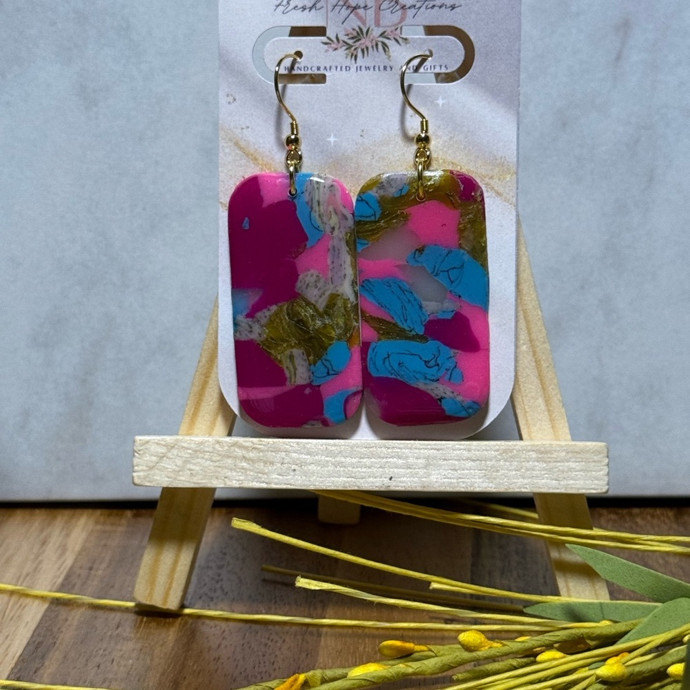 Pink and Blue Abstract Earrings